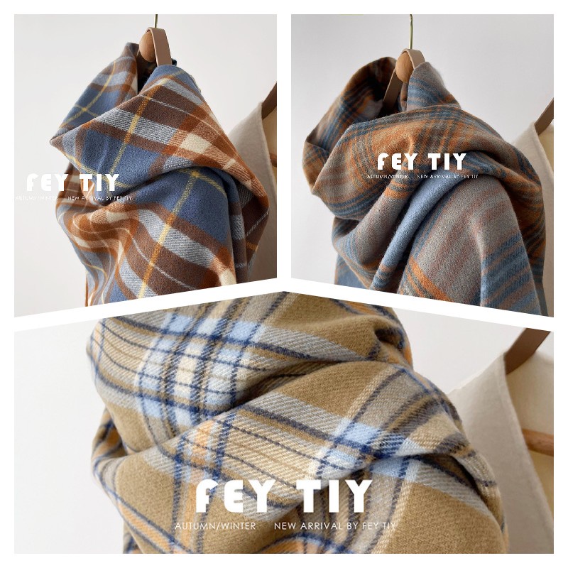 Khăn Choàng Cổ Vải Cashmere Dày Ấm Áp Họa Tiết Kẻ Sọc Cỡ Lớn Kiểu Hàn Quốc Thời Trang Mùa Đông Cho Nữ