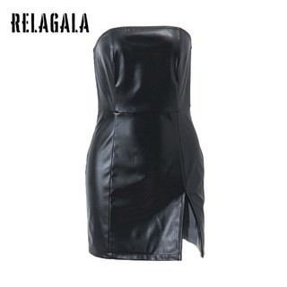 RelaGala Thời trang nữ Váy xẻ eo cao màu trơn gợi cảm