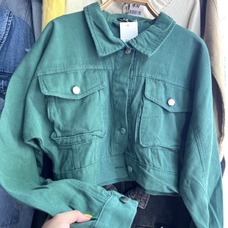 Khoác kaki jacket croptop jeans kaki dày đẹp- hình thật chính chủ