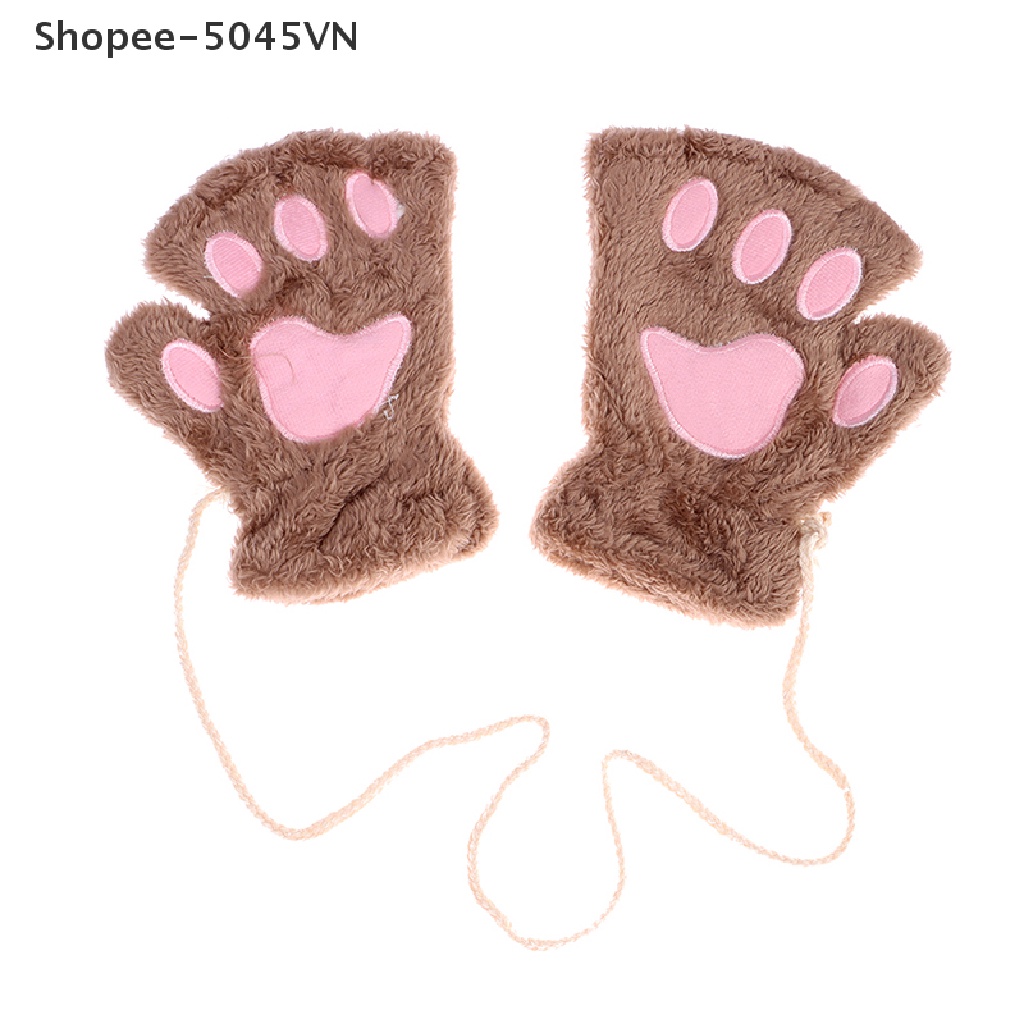Găng Tay Hở Ngón Hình Bàn Chân Mèo Nhồi Bông Mềm Mại Giữ Ấm Không Ngón (H)