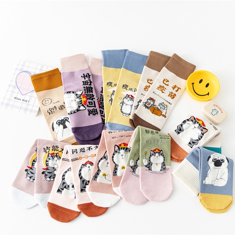 Vớ tất cổ trung hình mèo cún ù mập icon meme