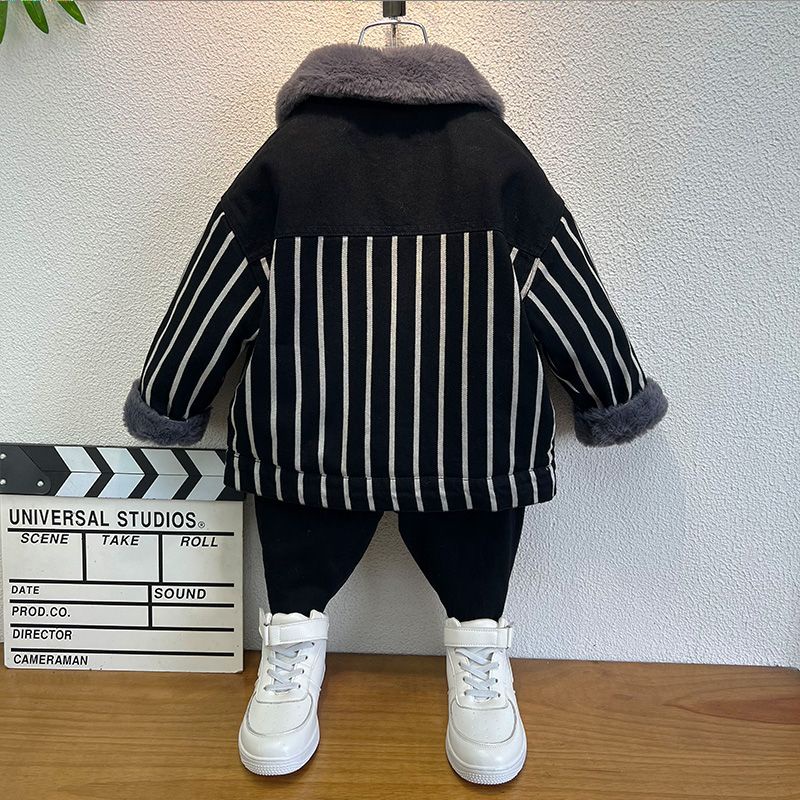 Áo Khoác Denim Lót Lông Cừu Dày Dặn Phong Cách Thời Trang Thu Đông Mới Cho Bé Trai 22 Tuổi