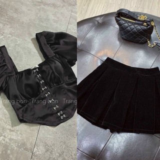 Set áo lụa tay bồng kèm chân váy nhung bigsize 60-95kg