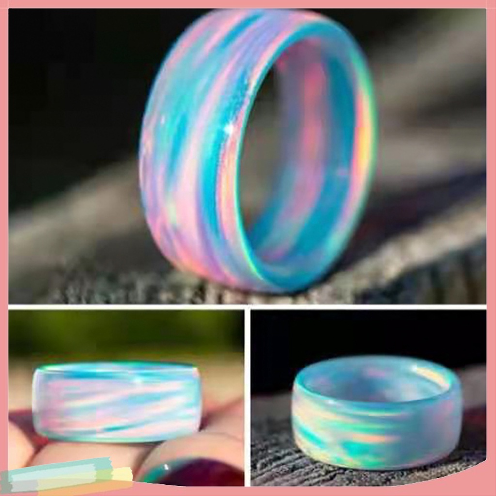 Nhẫn acrylic màu cầu vồng độc đáo thời trang