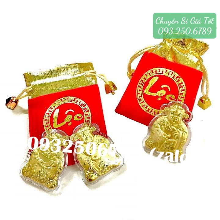 Thỏi Ông Thần Tài Mạ Vàng Tặng Túi Gấm Nhung Phúc Lộc - Vía Ông Thần Tài Phong Thủy May Mắn , Tết 2023