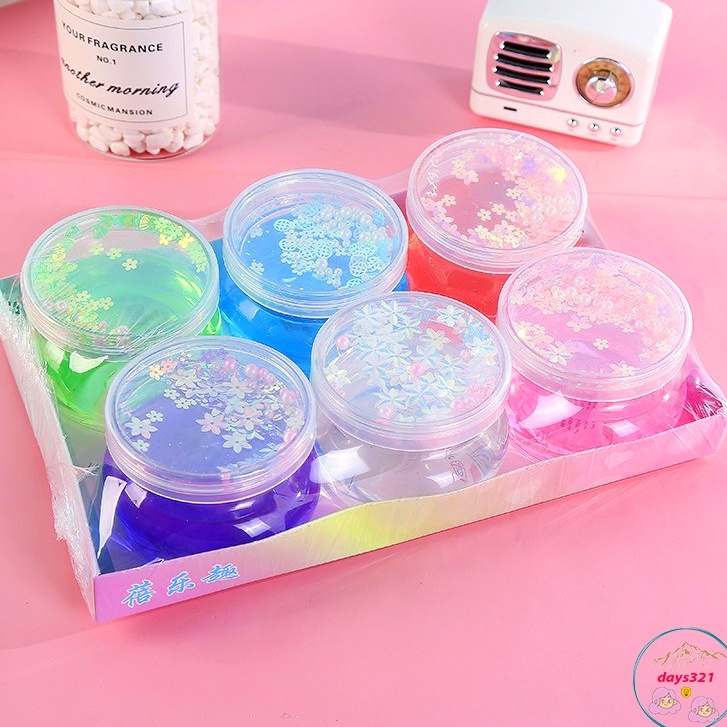 Slime hộp hình tròn charm hoa lá cành Đồ chơi slam chất nhầy ma thuật squishy