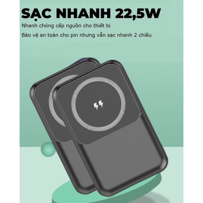 Sạc dự phòng không dây sạc nhanh 22,5W pin 15000mah mini nhỏ gọn cao cấp cho từ ip 8/X/11/12/13 – NATUSO GT68