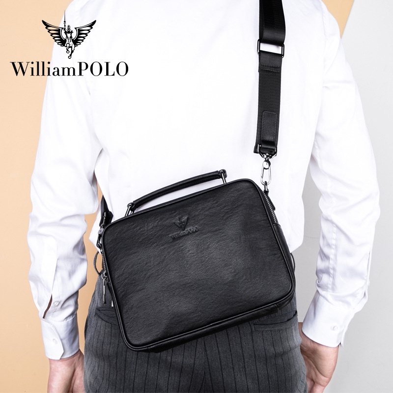 Túi golf nam kết hợp túi đeo chéo Williampolo , Clutch nam công sở  chất liệu da bò nguyên