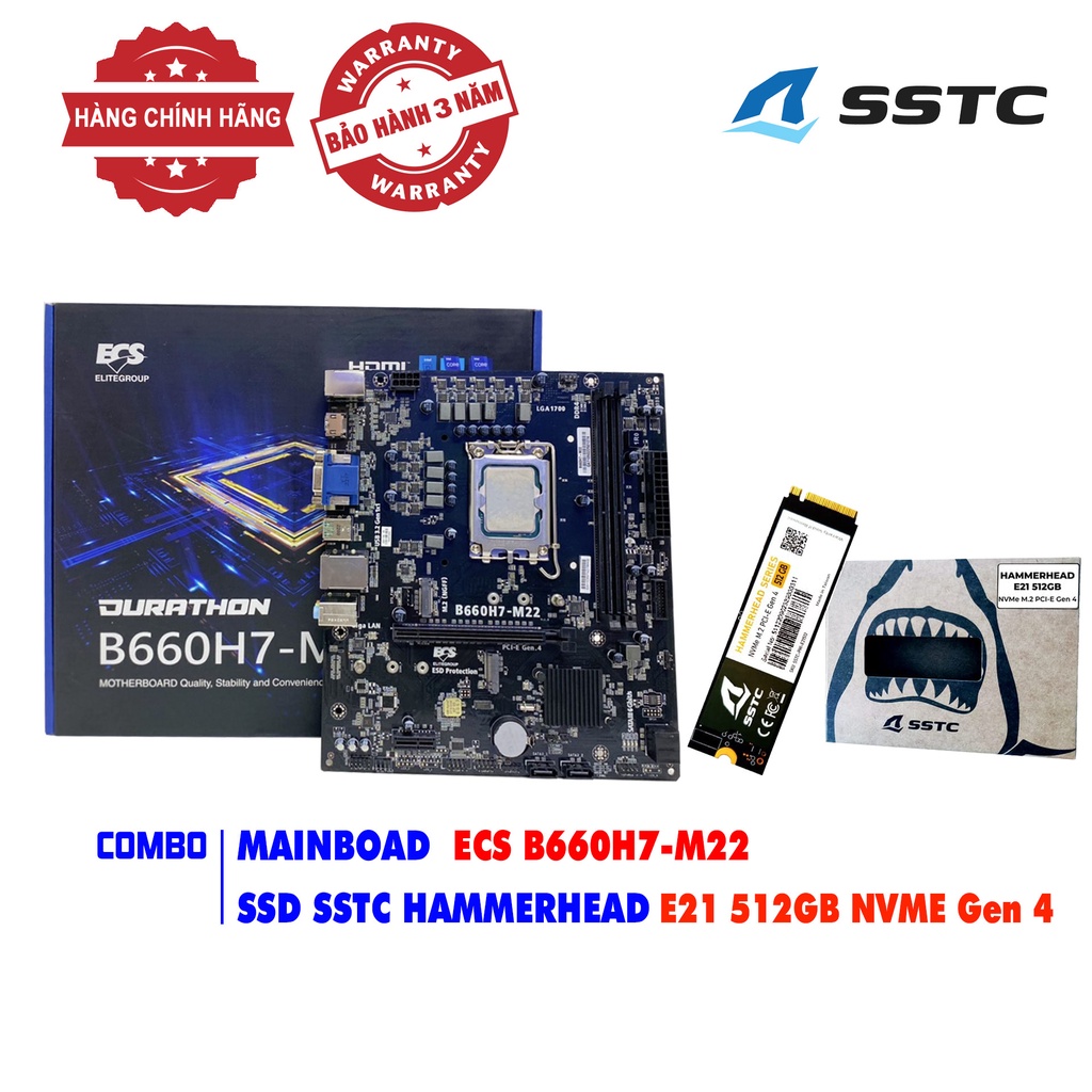 Combo Mainboard ECS B660 H7-M22 & SSTC SSD SSTC Hammer Head E21 512GB M2 Gen 4 - Hàng Chính Hãng