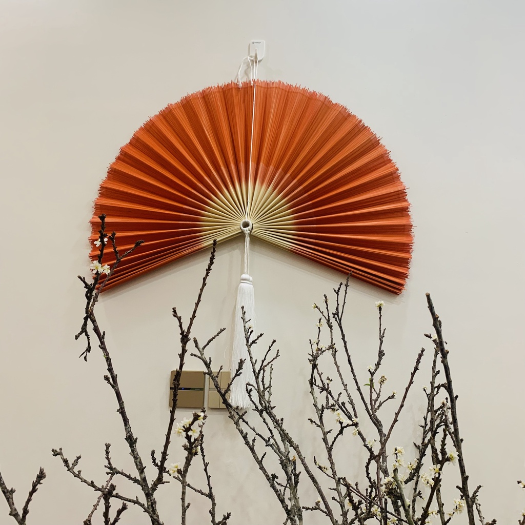 Quạt decor trang trí treo tường chất liệu mành tremàu nhúng cam, trang trí tết, size 40cm,60cm,80cm,10cm