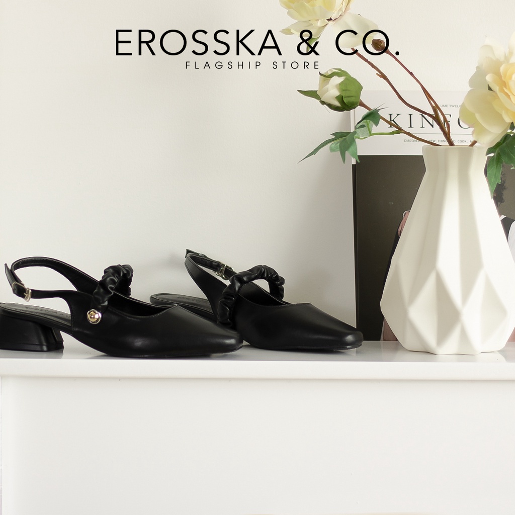 Erosska - Giày cao gót Erosska quai ngang nhúm ngọc cài hậu cao 3cm _ EL024