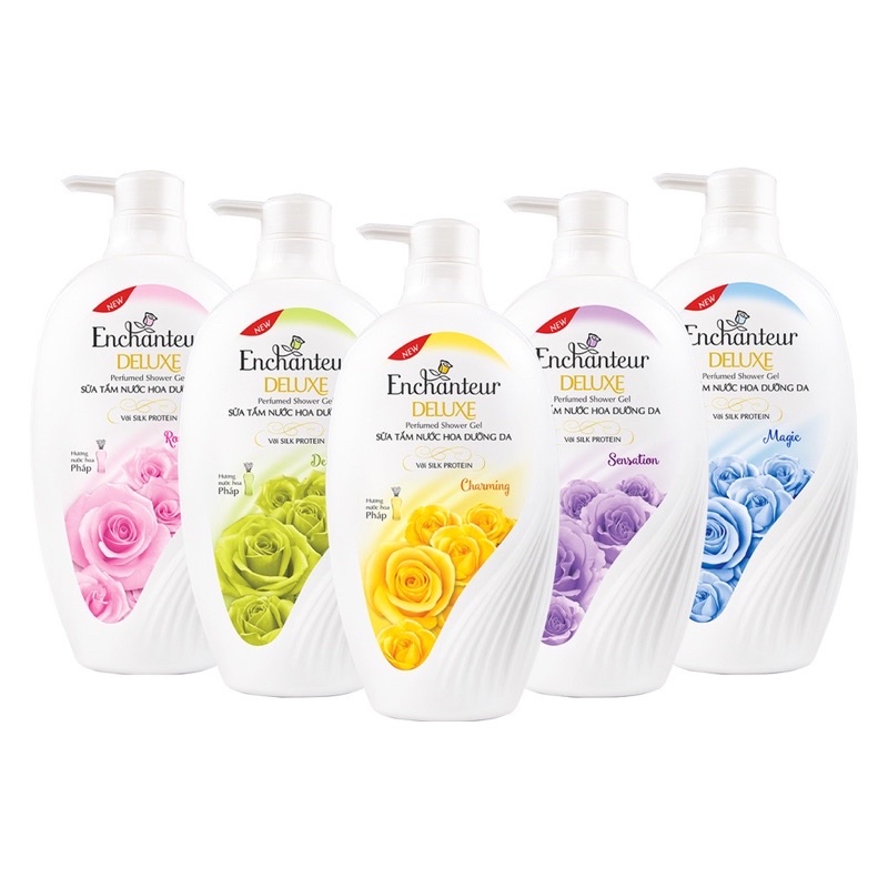 Sữa tắm hương nước hoa dưỡng da thơm mịn Enchanteur Charming/ Sensation/ Delightful/ Romantic/ Magic 650gr