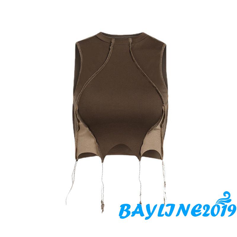 Áo Croptop Dệt Kim Không Tay Cổ Tròn Thời Trang Mùa Hè Dành Cho Nữ