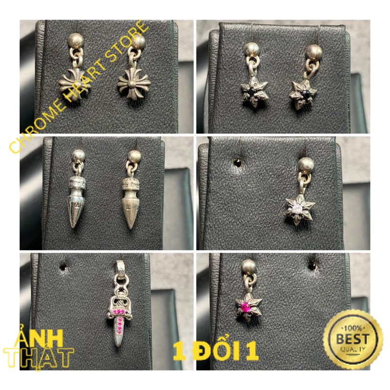 Bông tai, khuyên tai Chrome Heart bạc khối 925 dạng thả version cao cấp đơn vị tính 1 cái - Chrome Heart Store