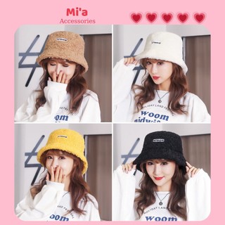 Mũ bucket nữ lông cừu thêu chữ HAI TALENTO M vành nón tai bèo tròn phong cách thu đông hàn quốc