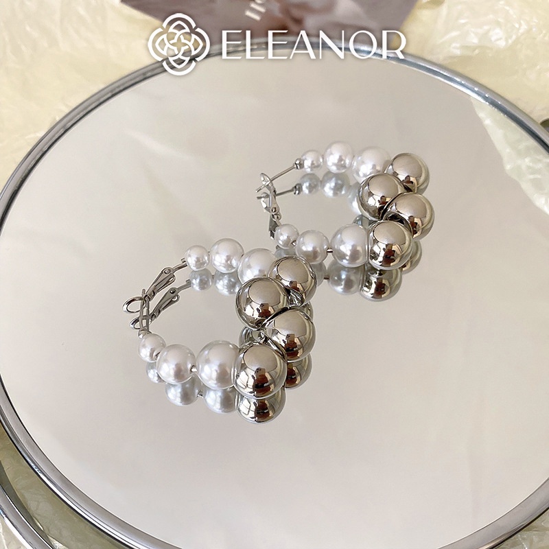 Bông tai nữ chuôi bạc 925 Eleanor Accessories gắn ngọc trai nhân tạo phối bi tròn phụ kiện trang sức 5134