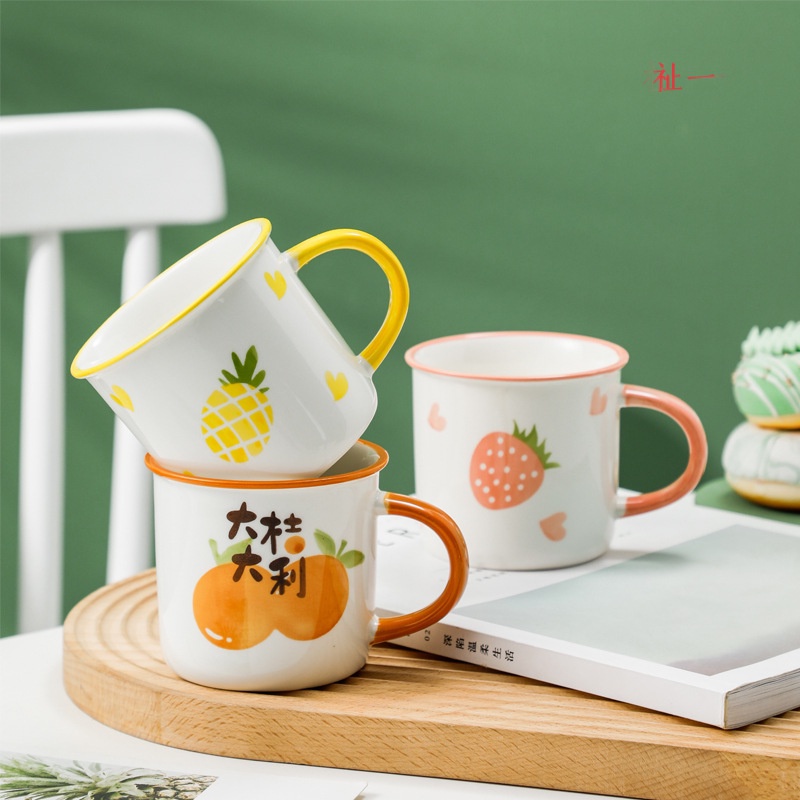 Cốc Sứ Tráng Men In Hình Quả Dứa Dễ Thương Dùng Trong Nhà/Văn Phòng