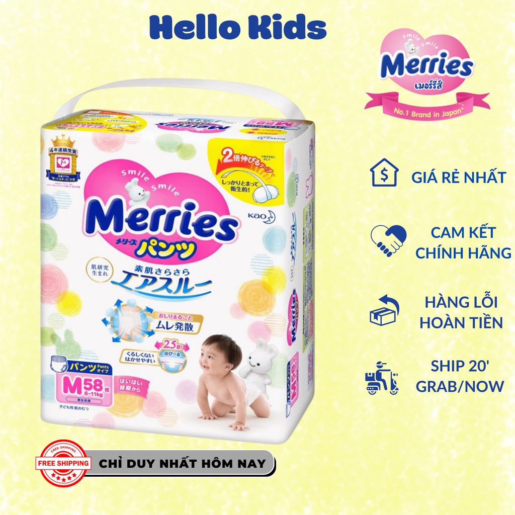 Bỉm Merries Nội Địa Nhật dán/quần NB90+6 / S82+6 / M64+4/ M58+6 / L44+6 / XL38+6 / XXL26+2,....