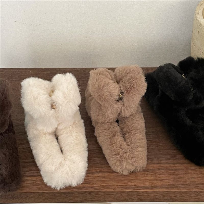 Kẹp Tóc Giả Lông Thỏ 13cm Màu Cà Phê Sữa Thời Trang
