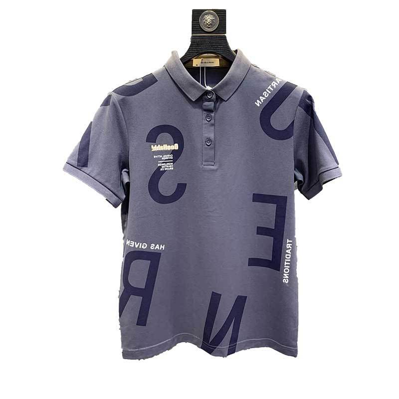 Áo Thun Polo Tay Ngắn Thoáng Khí In Chữ Tương Phản Kiểu Hồng Kông Cá Tính Cho Nam