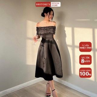Bbstore's đầm xòe dự tiệc phối trễ vai kết hoa sang trọng -d1417