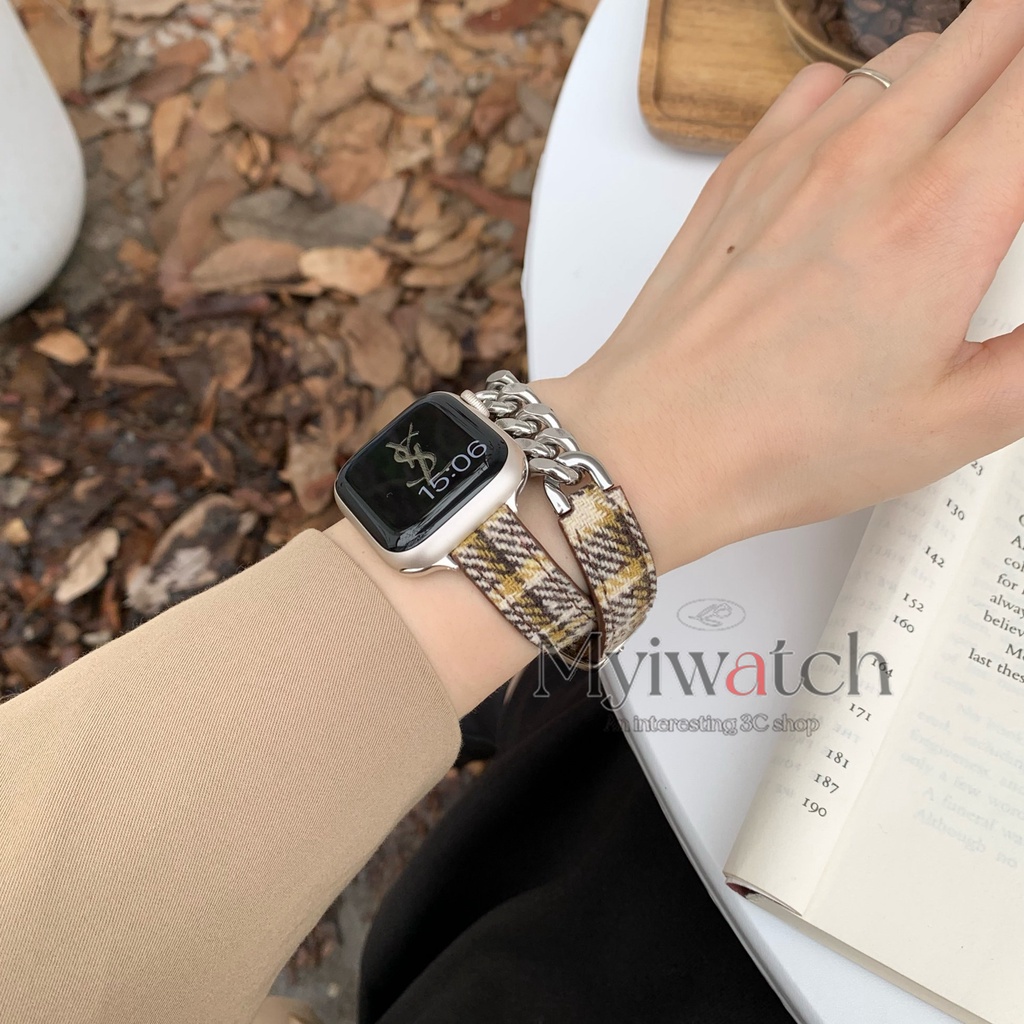 Dây Xích Đôi Bằng nylon Và Da Phối Inox Cho iwatch series 8 7 6 5 SE 4 3 2 iwatch 49mm 44mm 40mm 41mm 45mm 42mm 38mm