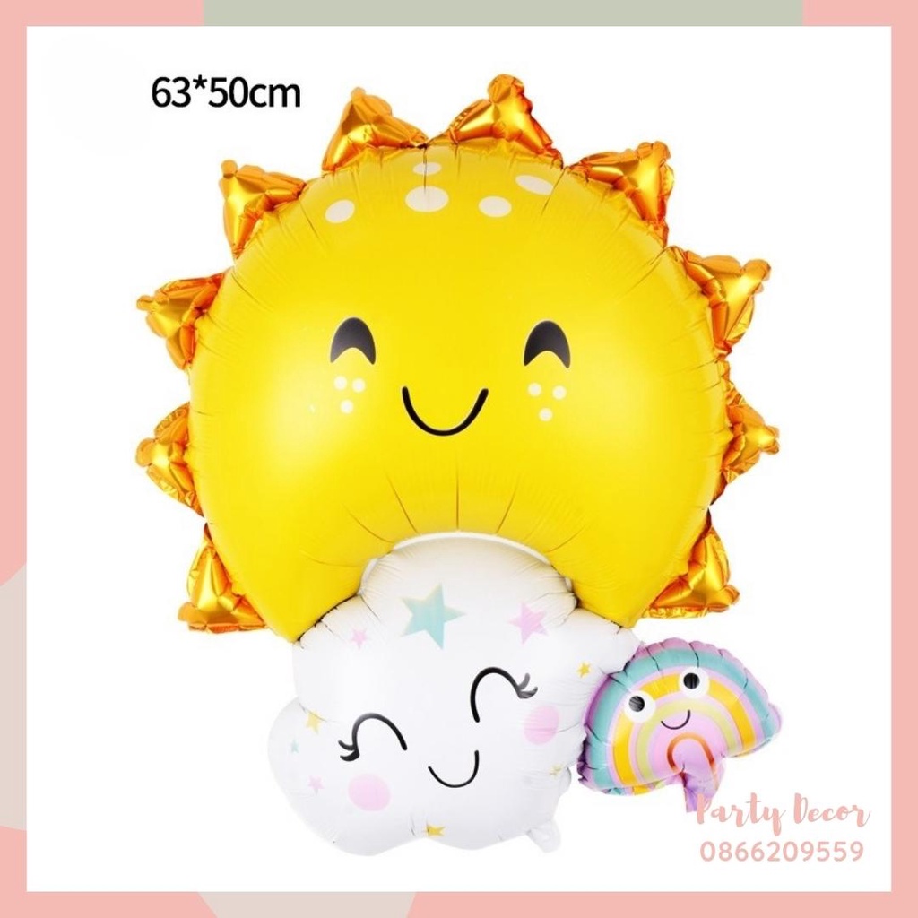 Bóng hình mặt trời, mặt trăng, mây trắng, cầu vồng trang trí sinh nhật, trang trí tiệc party decor