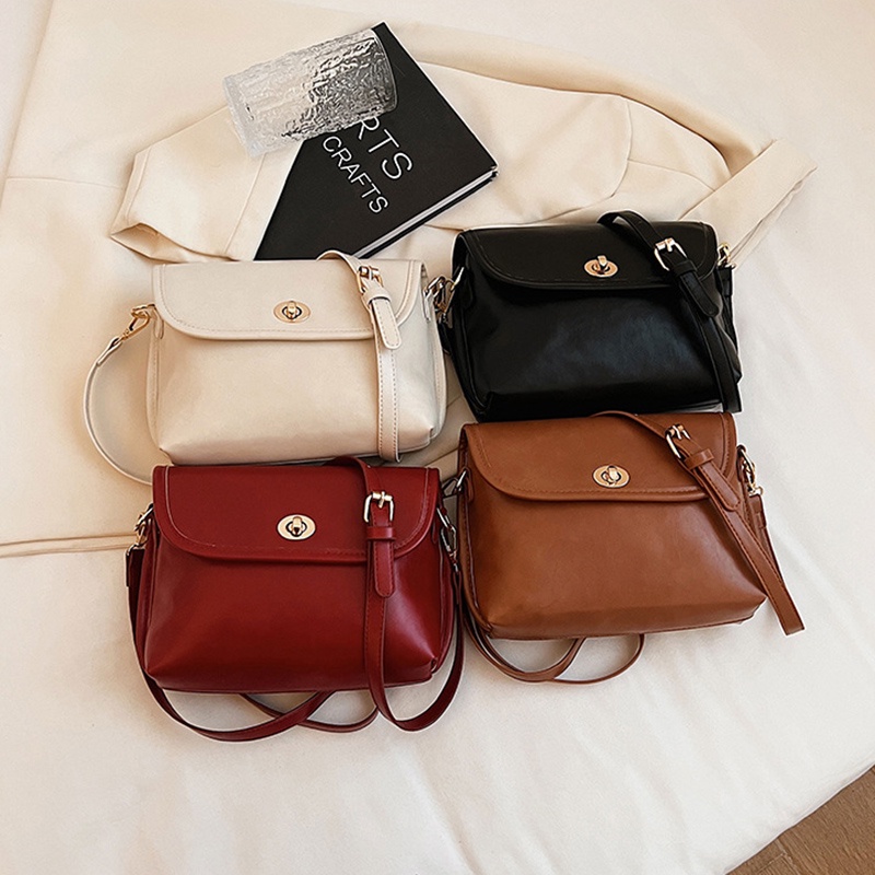 Túi Đeo Chéo Hình Vuông Nhỏ Màu Nâu Phong Cách retro Đơn Giản Cho Nữ