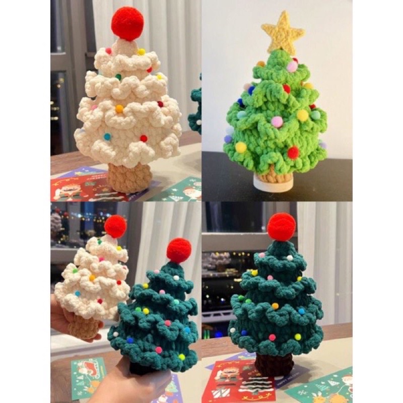 Cây Thông Mini để bàn Trang Trí Giáng Sinh Kèm đèn Led . Bằng Len handmade