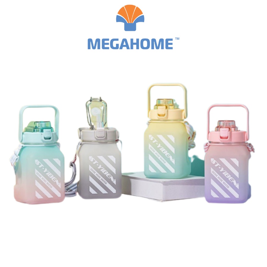 Bình nước nhựa cao cấp 1500ml, bình nước cute có kèm dây đeo, uống hút tiện lợi và hình dán 3D siêu xinh