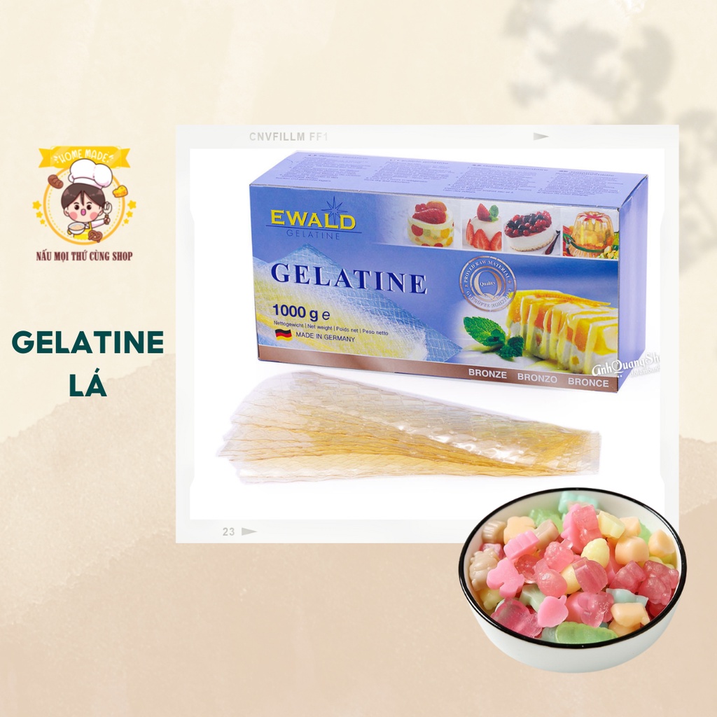 Gelatine lá Đức làm bánh, kẹo dẻo, pudding (1 lá, 5 lá)