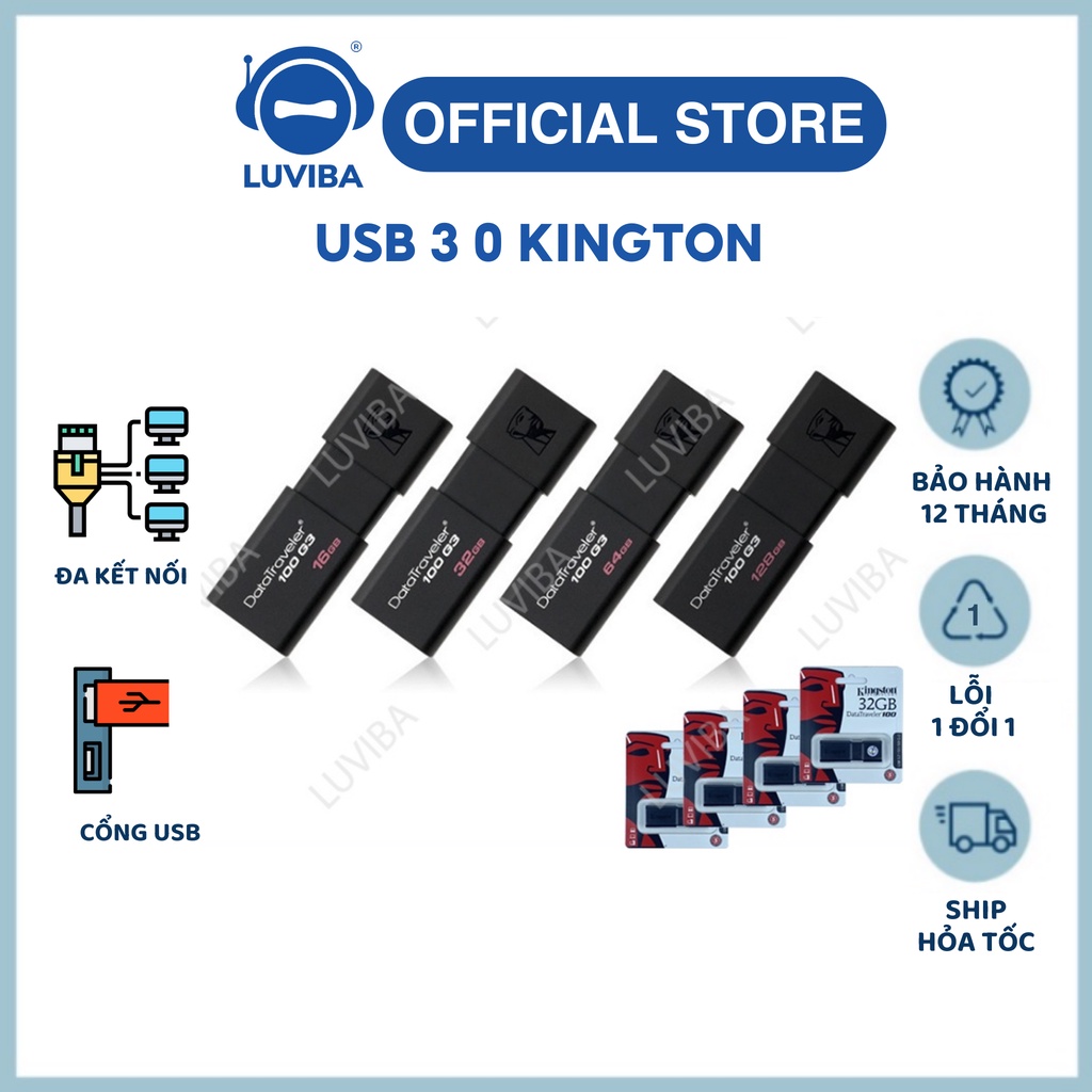 USB 3 0 KINGTON cho máy tính laptop mini 32gb 64gb 128gb 256gb LUVIBA UB30