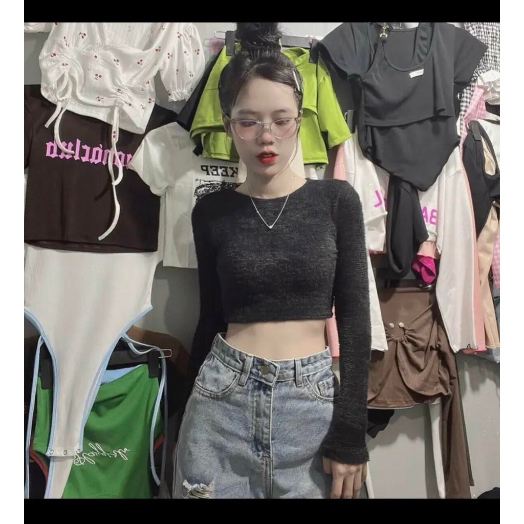Áo Croptop Lông Tay Dài Cổ Tròn