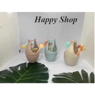 Bộ dĩa ăn trái cây Việt Nhật  dễ thương hình trái tim ở cán cầm, Dĩa xiên hoa quả tiện lợi Happy Shop
