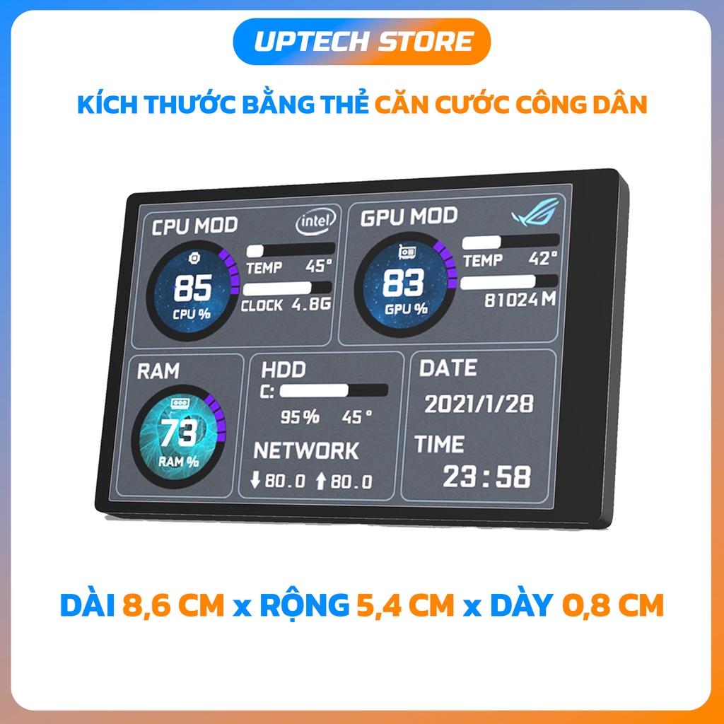 Màn hình thông số máy tính TURZX 3,5 Inch IPS - Cài được ảnh - 1 Dây kết nối duy nhất -  Không cần AIDA64