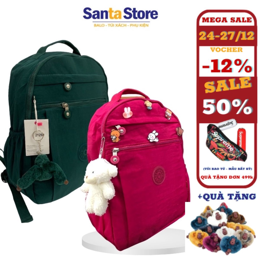 Balo đi học nữ Kipling KL2129 SANTA STORE vải dù canvas thời trang Hàn Quốc cao cấp đựng vừa Laptop A4 chống nước