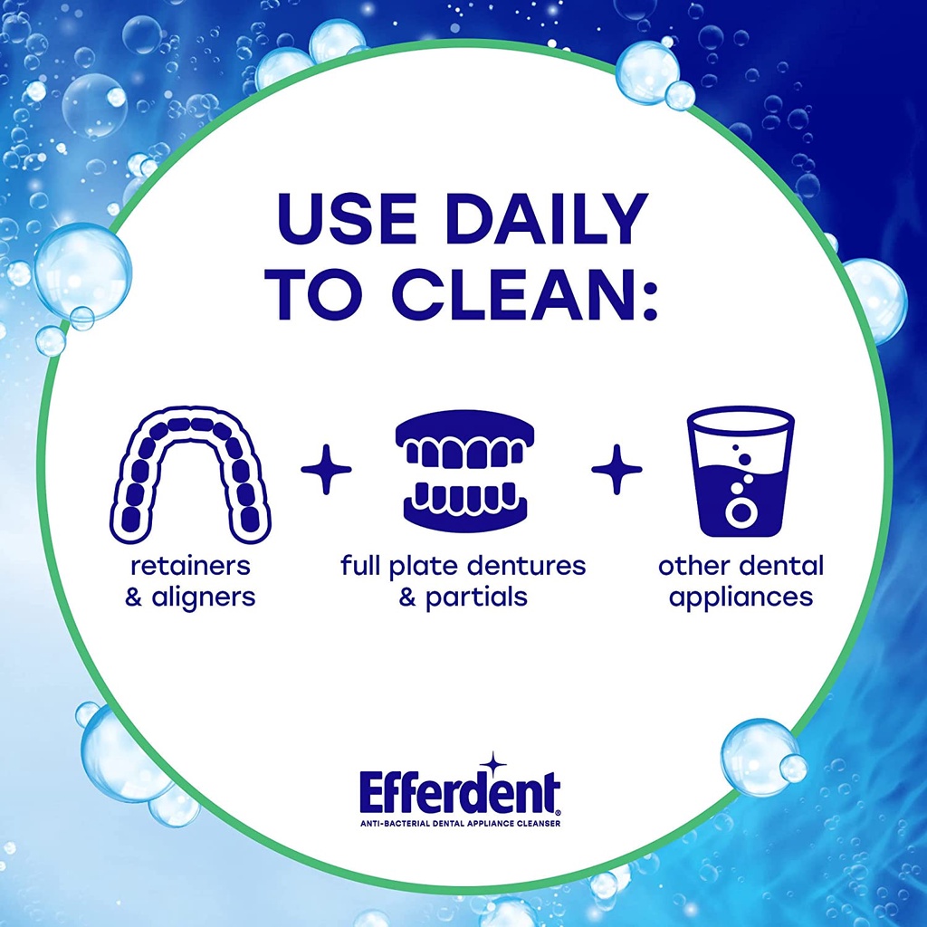 Efferdent Fresh & Clean Viên sủi làm sạch và vệ sinh hàm giả răng giả hàm tháo lắp, khay chỉnh nha 126 viên