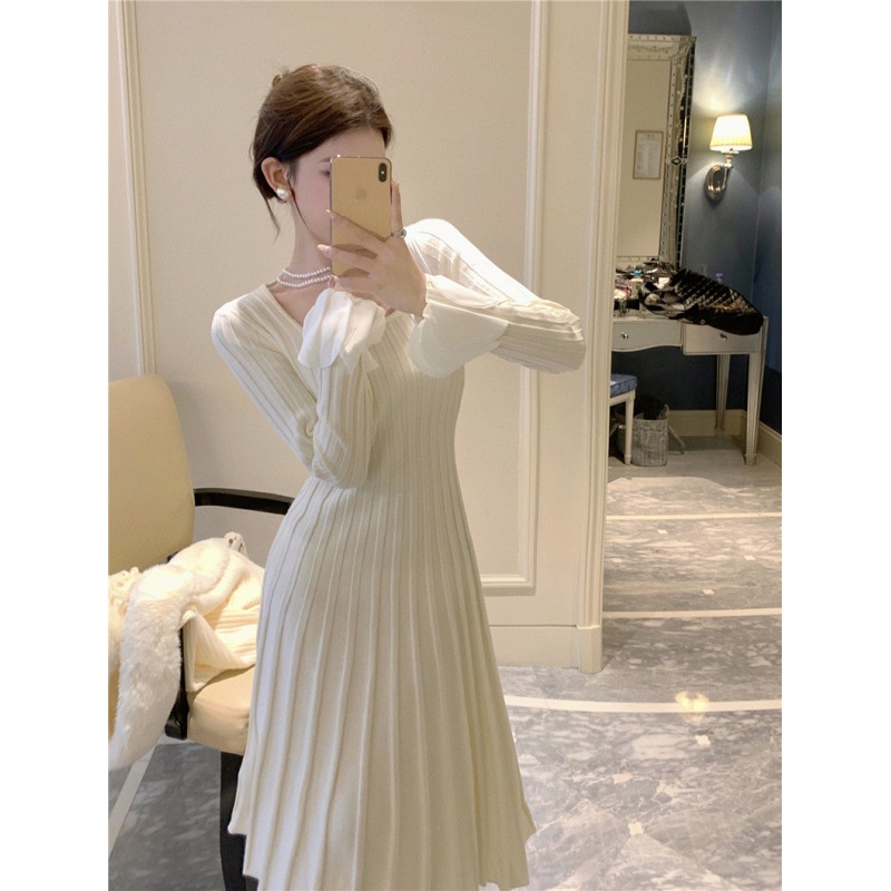 Winter New Product Spot Second Shot Pure Desire Wind Long Sleeve Knitted Dress Women's Autumn and Winter 2023 New Temperament Medium Long Knitted Dress Long Sleeve Fur Neck Knitted Cardigan Coat