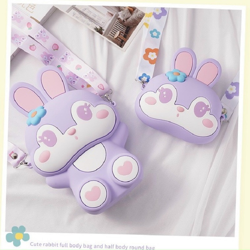TÚI ĐEO CHÉO CHO BÉ GÁI HÌNH THỎ CUTE, TÚI DA SILICON ĐỰNG LIXI CHƠI TẾT CHO CÁC BÉ