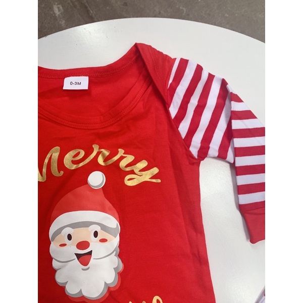 Set body đỏ thun dài kèm nón cho bé mặc giáng sinh