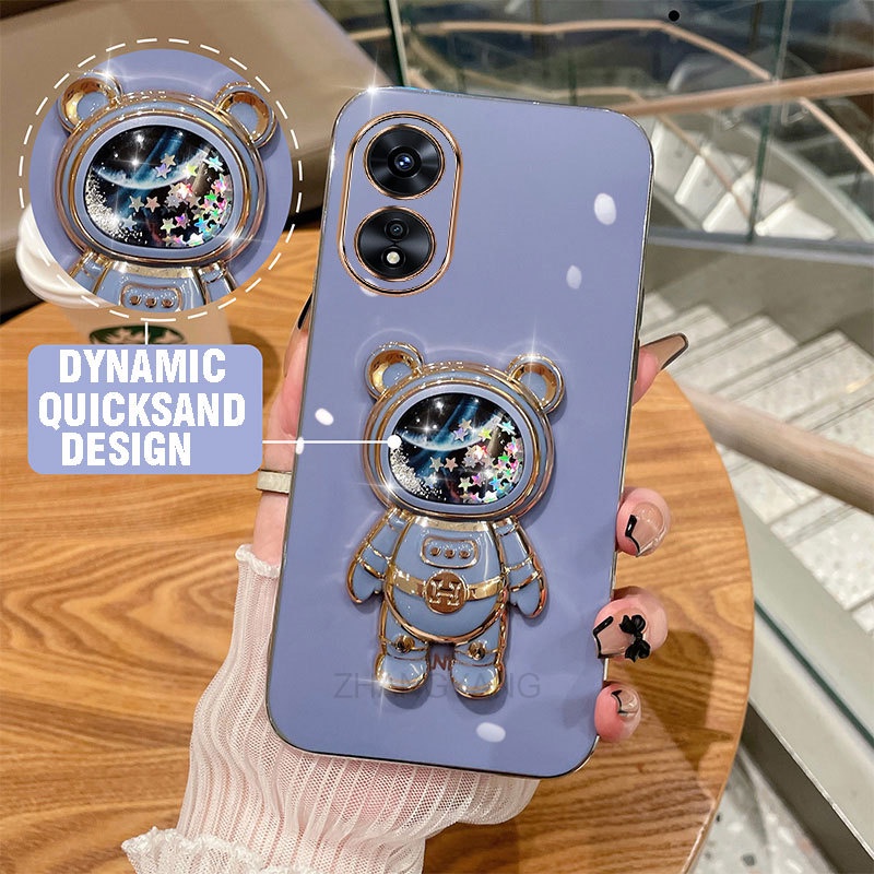 ốp lưng oppo a17 a97 5g Ốp Điện Thoại TPU silicone Mềm Mạ Điện 3D Có Giá Đỡ Hình Gấu Kim Tuyến Cho oppo a17 a97 5g
