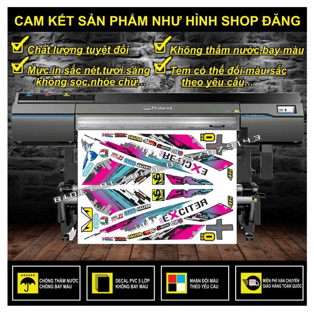 TEM RỜI EXCITER 150 THÀNH PHỐ DÁN XE BẠC MẶT NẠ ĐEN - THU DECAL