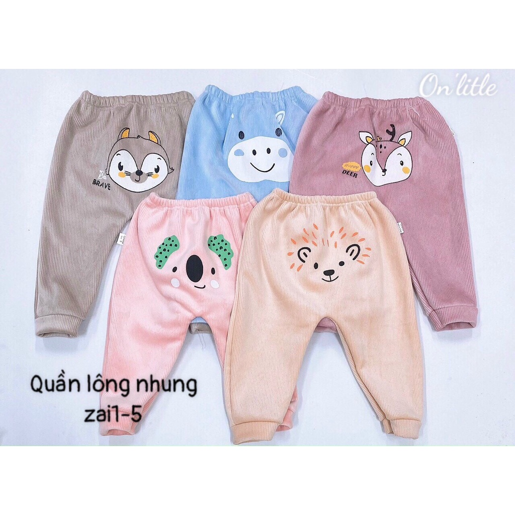 Quần Dài Nỉ Nhung Lót Lông In Mông Thú Cho Bé 5-15kg