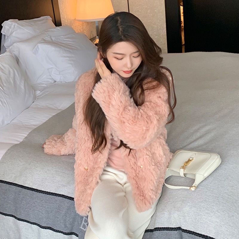 [S N ph m m] Áo Khoác Lông Thỏ Mềm Mại Dáng Rộng Phong Cách Thu Đông Mới Hợp Thời Trang Cho Nữ