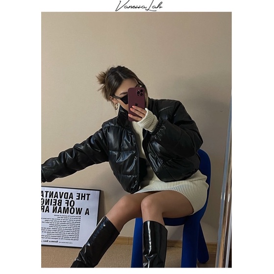 Áo khoác phao da dáng croptop , Áo ấm mùa đông dáng ngắn chất liệu da pu cổ cao hàng Qccc thời trang Nữ | BigBuy360 - bigbuy360.vn