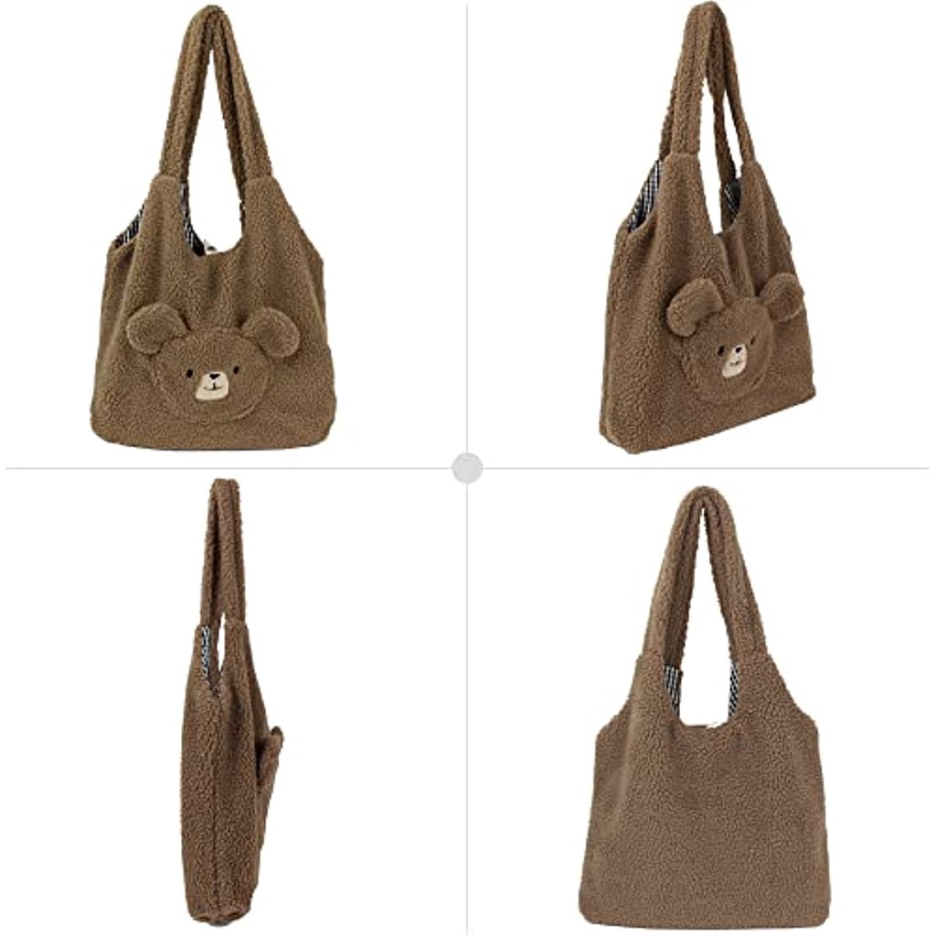 Túi Tote Đeo Vai Bằng Lông Nhân Tạo Hình Gấu Dễ Thương Thời Trang Mùa Đông Cho Nữ JP5