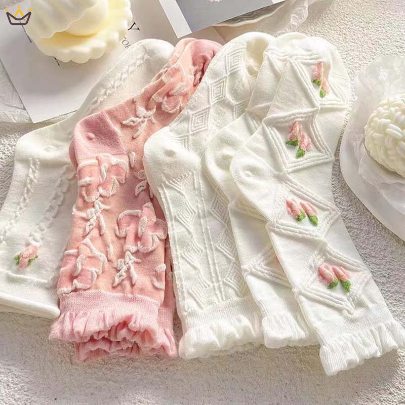 Đôi Vớ Ren Mỏng Cổ Cao Vừa Màu Hồng Dễ Thương Dành Cho Nữ