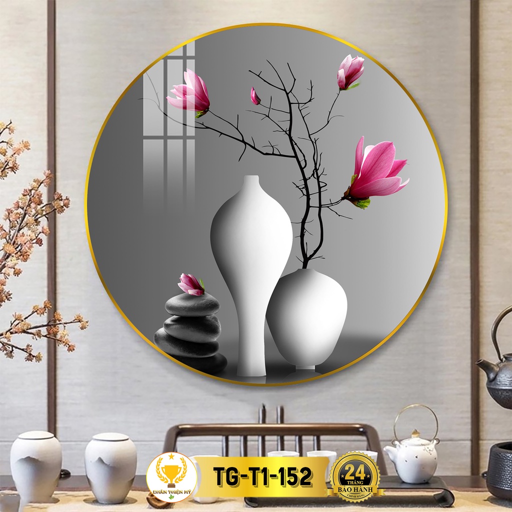Tranh Tráng Gương Pha Lê Tròn CHÂN THIỆN MỸ, Decor Treo Tường Trang Trí Phòng Bình Hoa Tích Tụ Tài Lộc TG-T1-152