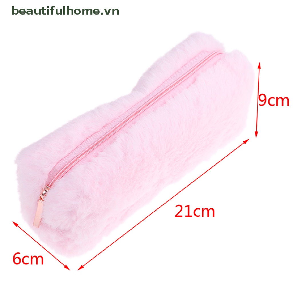 1 Túi Đựng Bút / Đồ Trang Điểm Phủ Lông Xù Dễ Thương Dành Cho Bạn Gái