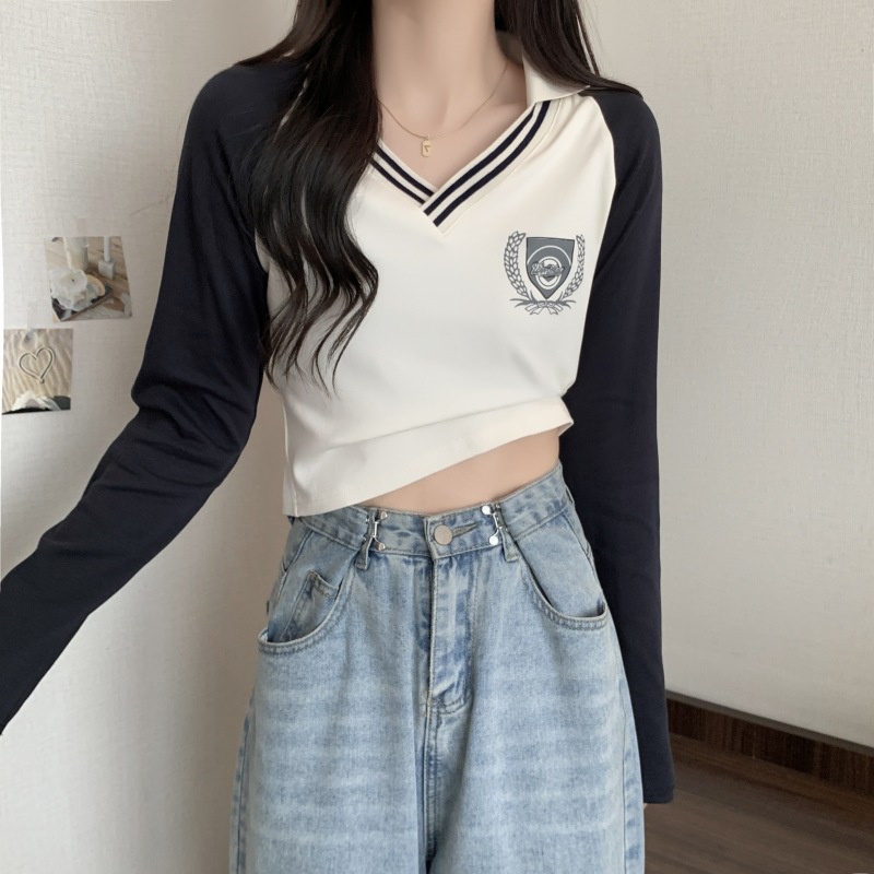 IELGY  IELGY  Áo Thun Nữ Dài Tay Cổ Chữ v Đơn Giản Dễ Phối Đồ